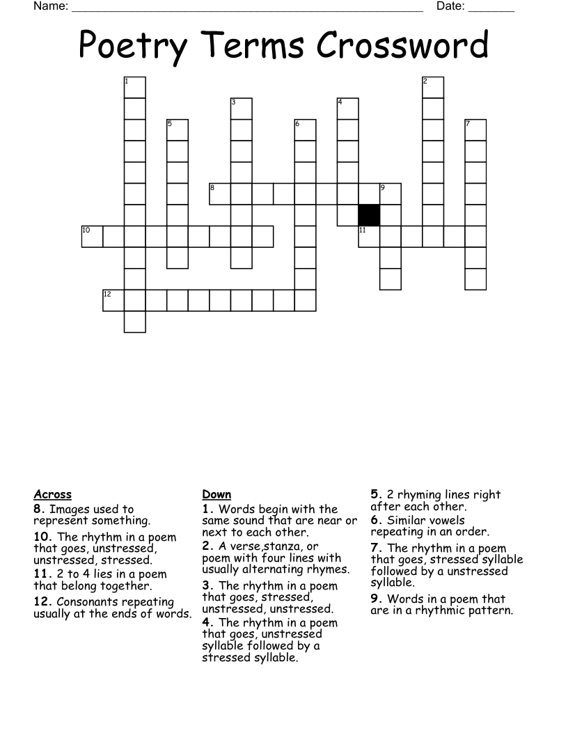 Poetry Terms Crossword