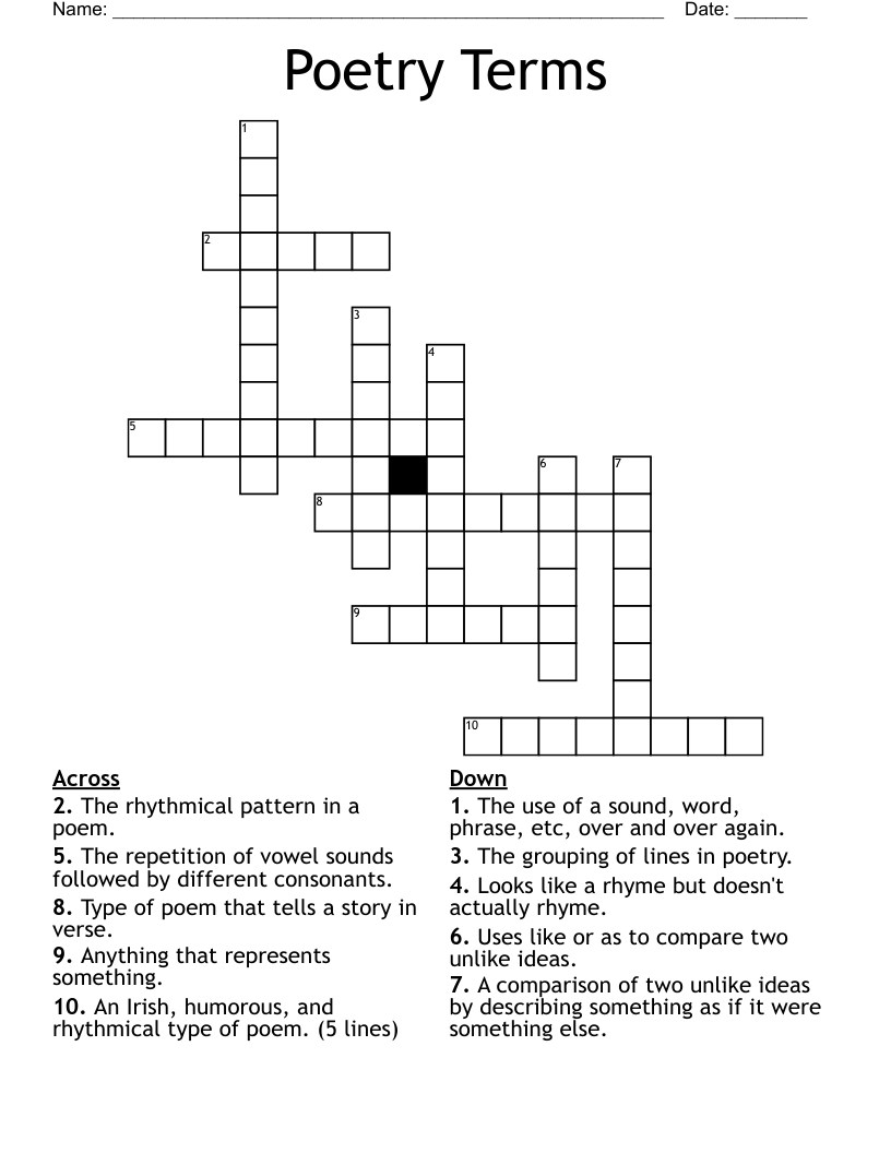 Poetry Terms  Crossword