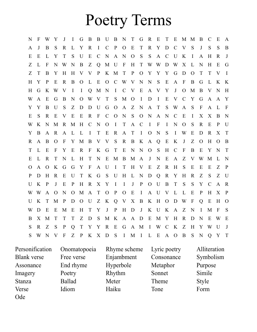 Poetry Terms  Word Search