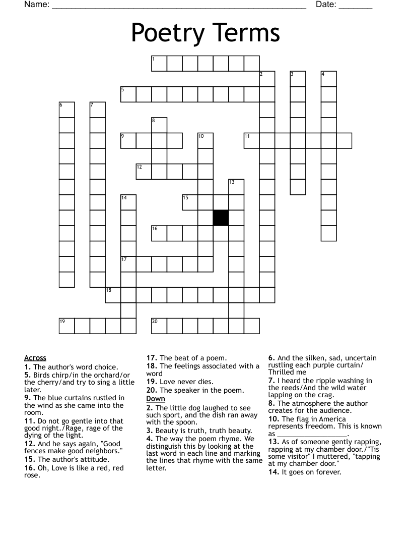 Poetry Terms  Crossword