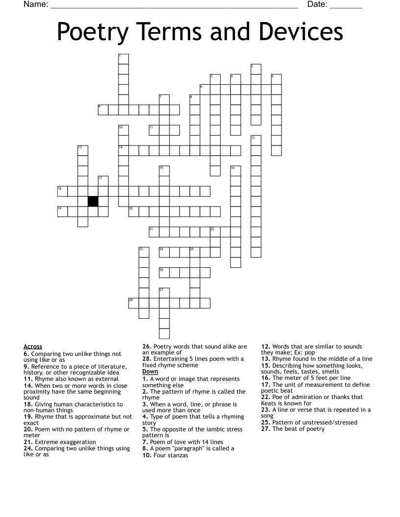 Poetry Terms and Devices Crossword