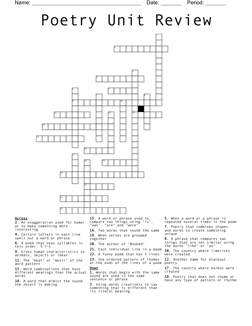 Poetry Unit Review Crossword