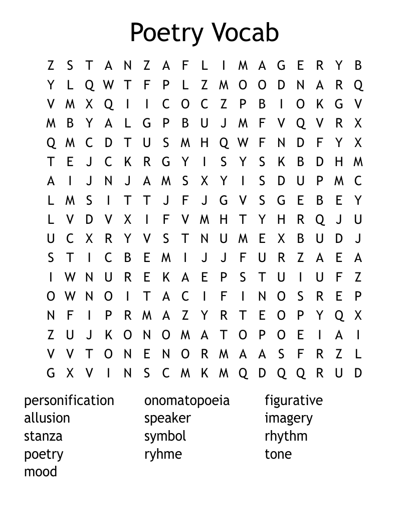 Poetry Vocab Word Search