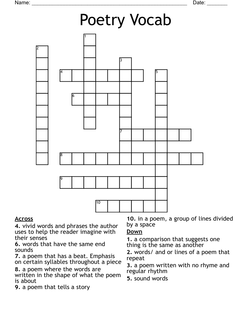 Poetry Vocab Crossword