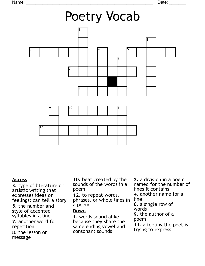 Poetry Vocab Crossword