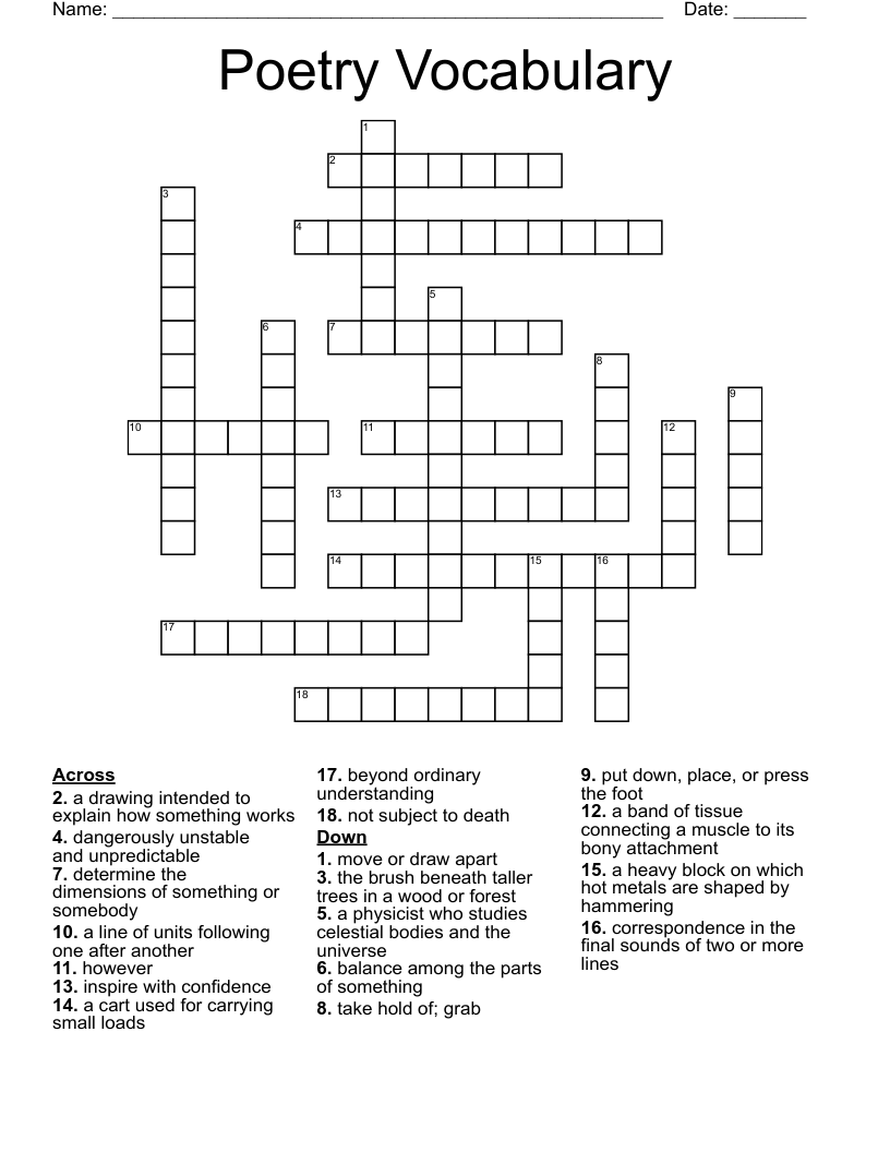 Poetry Vocabulary Crossword