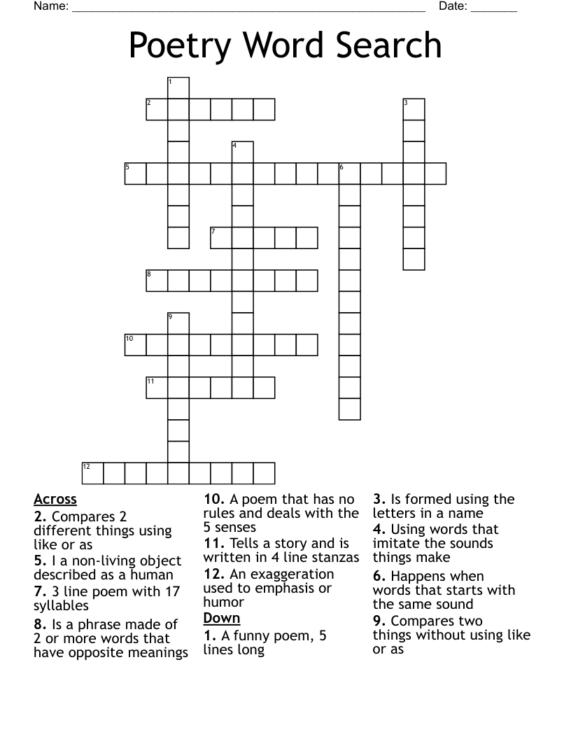 Poetry Word Search Crossword