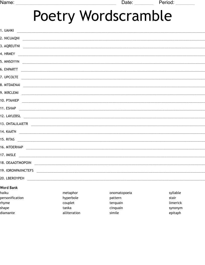 Poetry Wordscramble