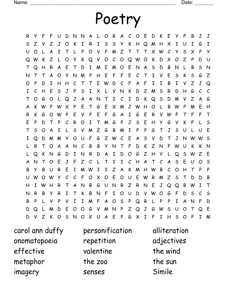 Poetry  Word Search