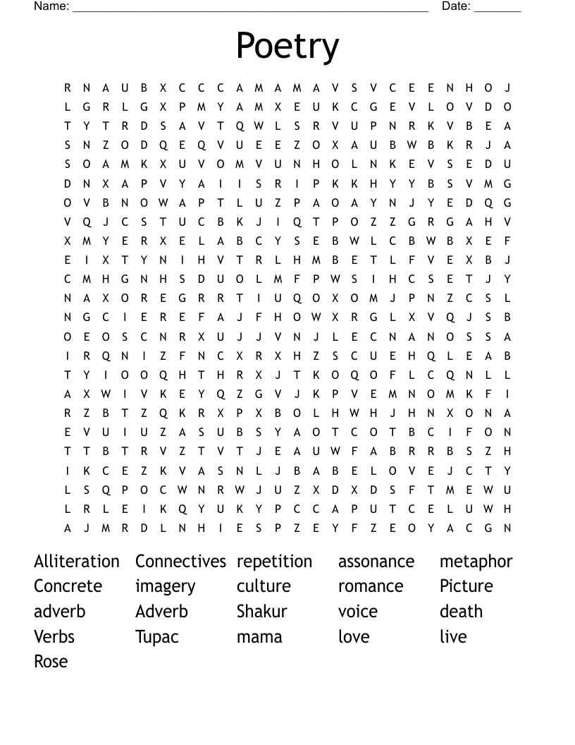 Poetry  Word Search