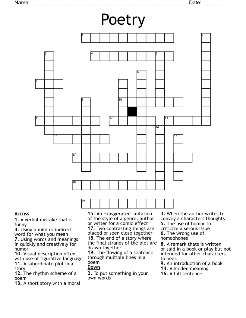 Poetry  Crossword