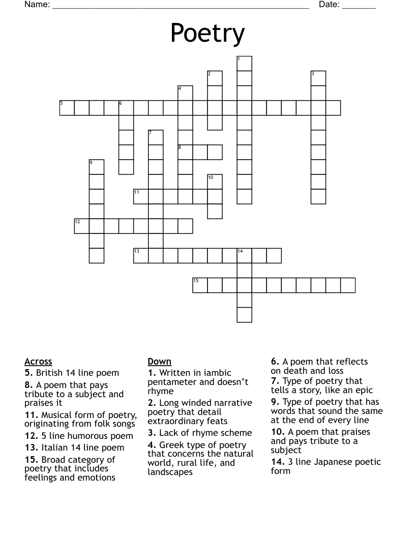 Poetry  Crossword