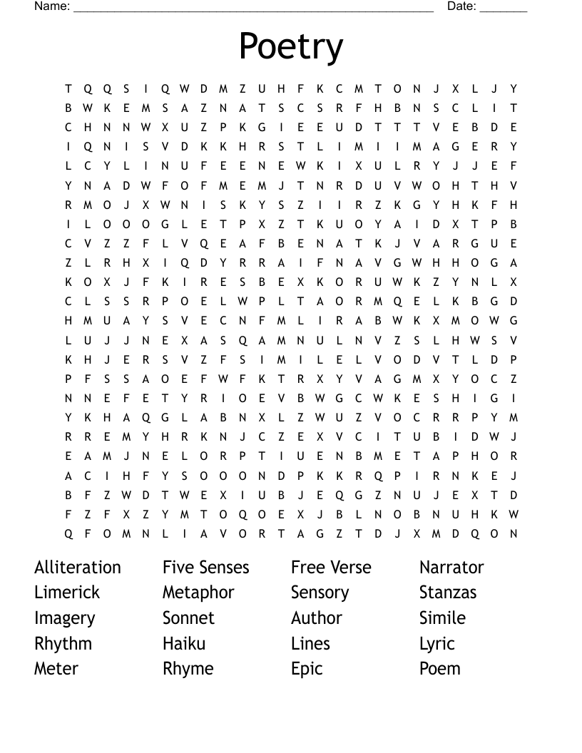 Poetry  Word Search