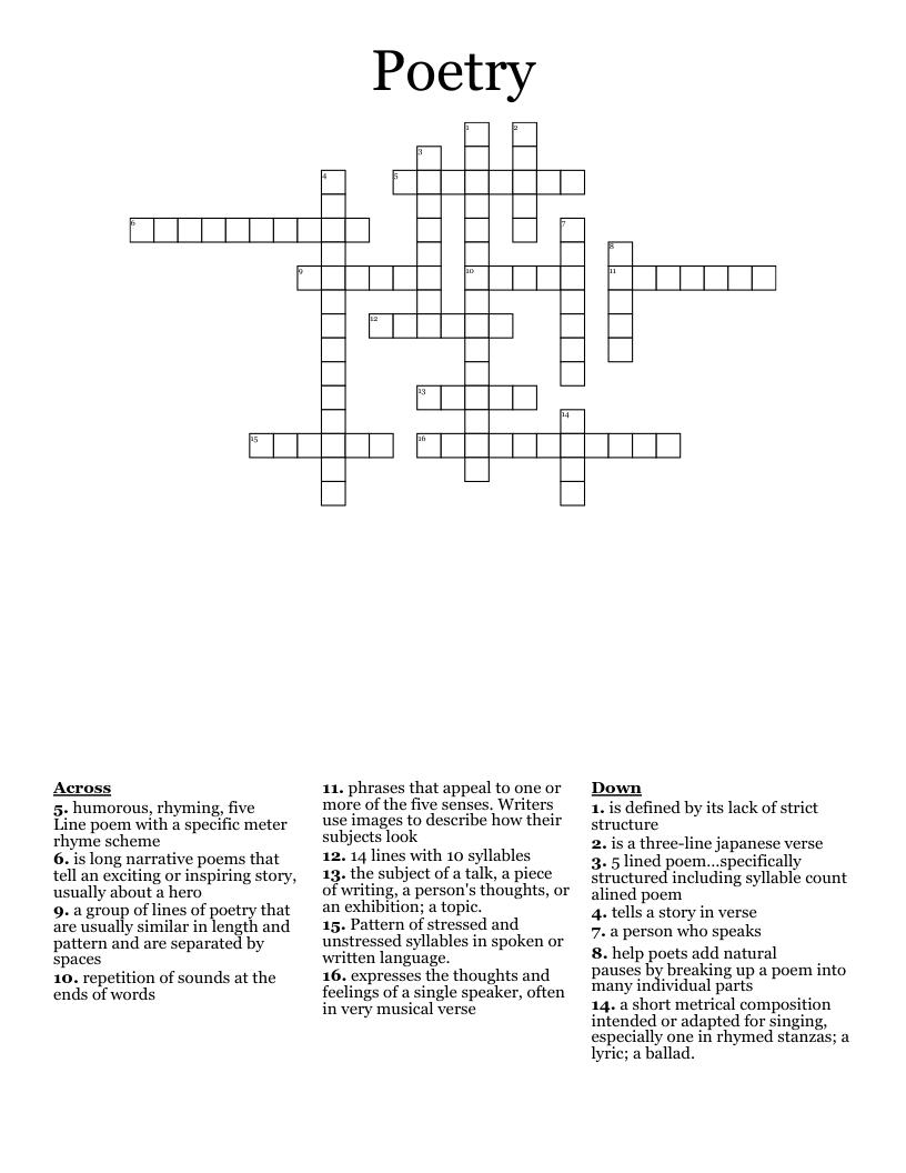 Poetry  Crossword