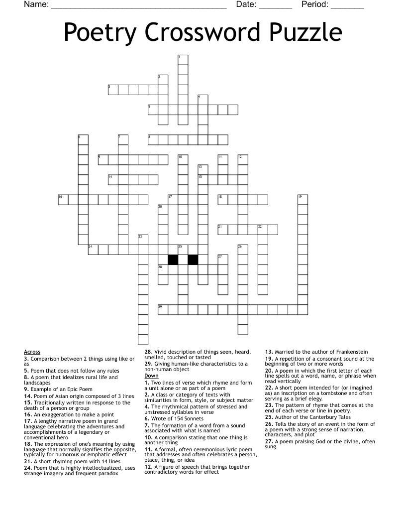 Poetry  Crossword Puzzle