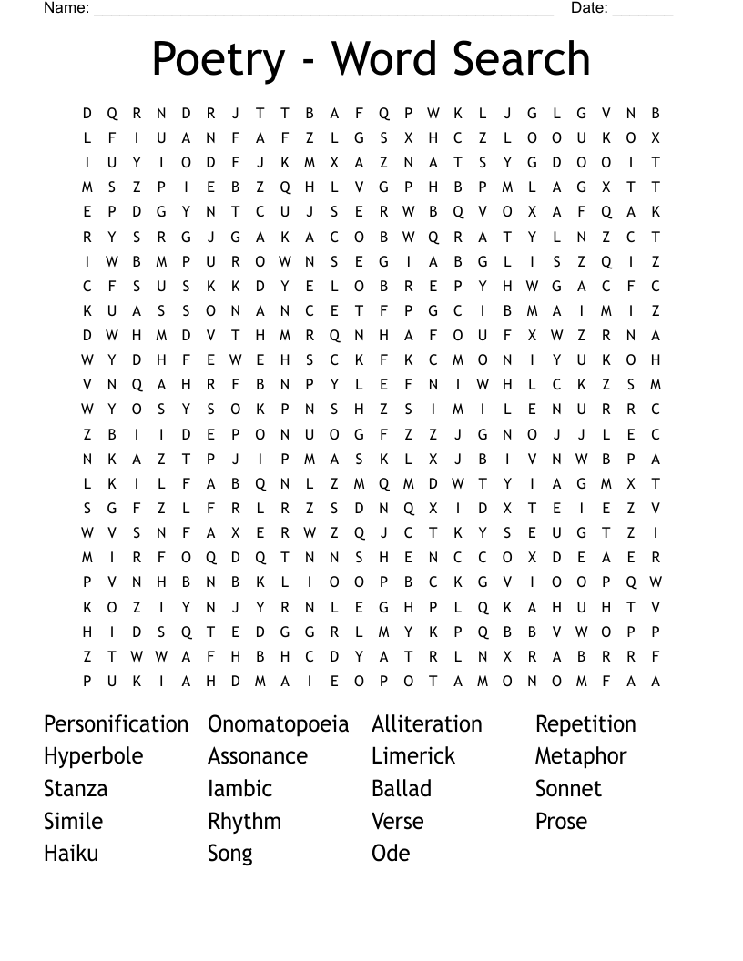 Poetry - Word Search