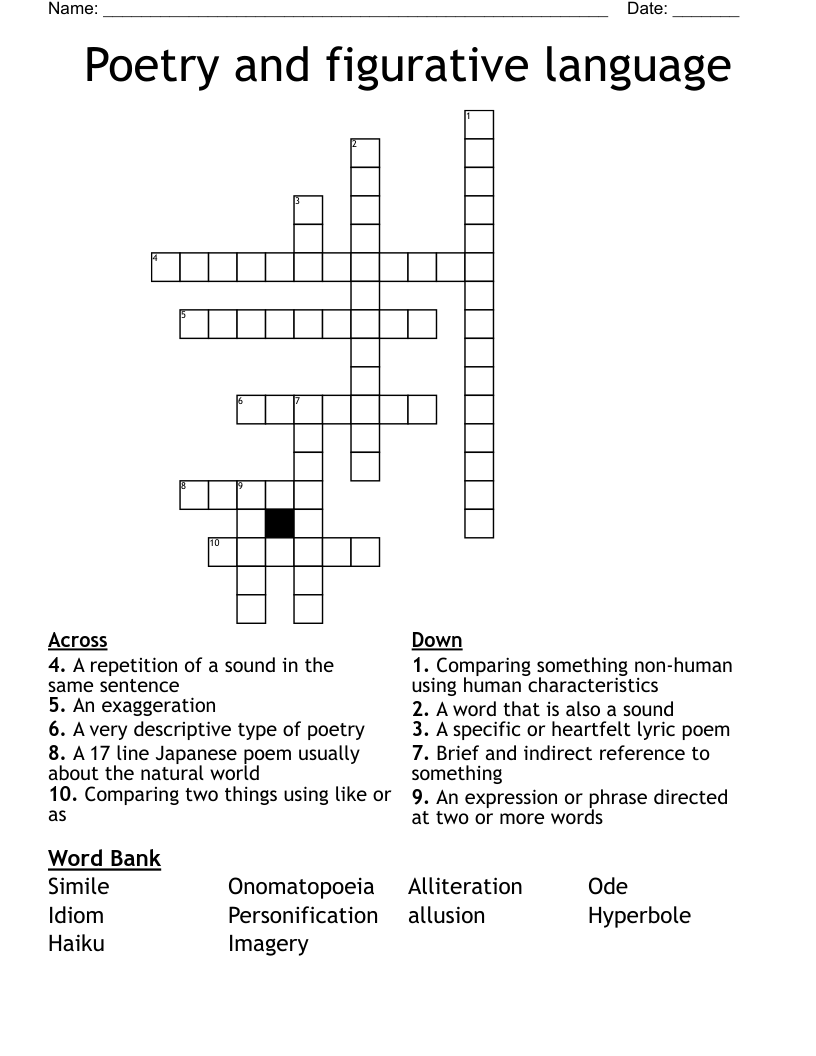 Poetry and figurative language Crossword