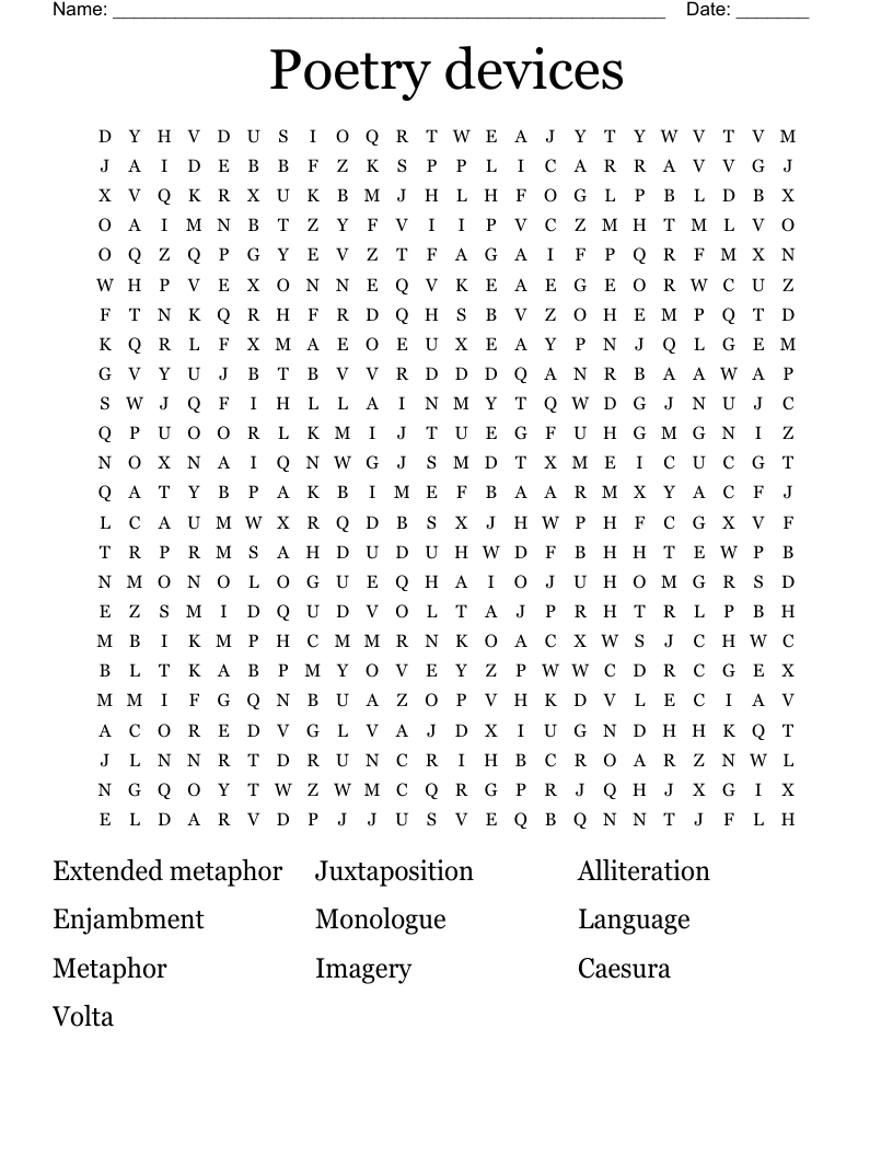 Poetry devices Word Search