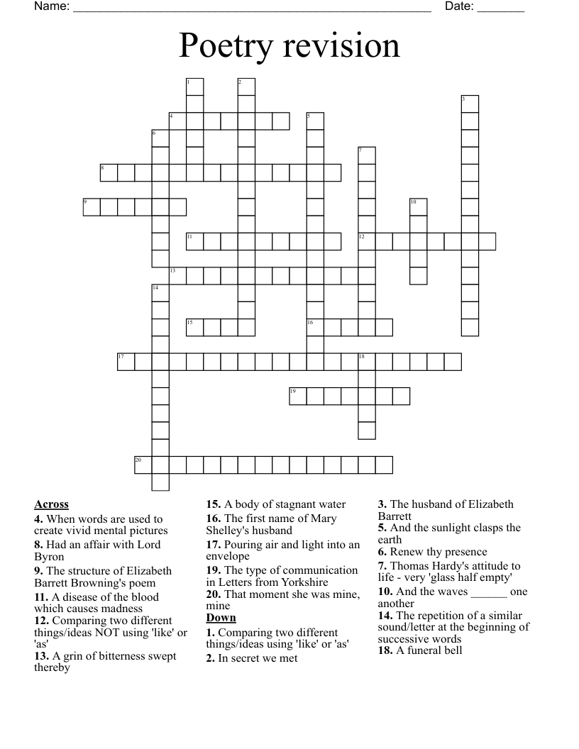 Poetry revision Crossword
