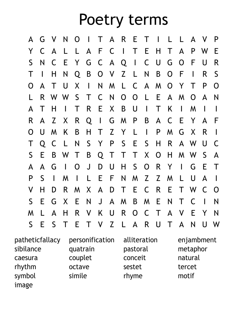Poetry terms Word Search