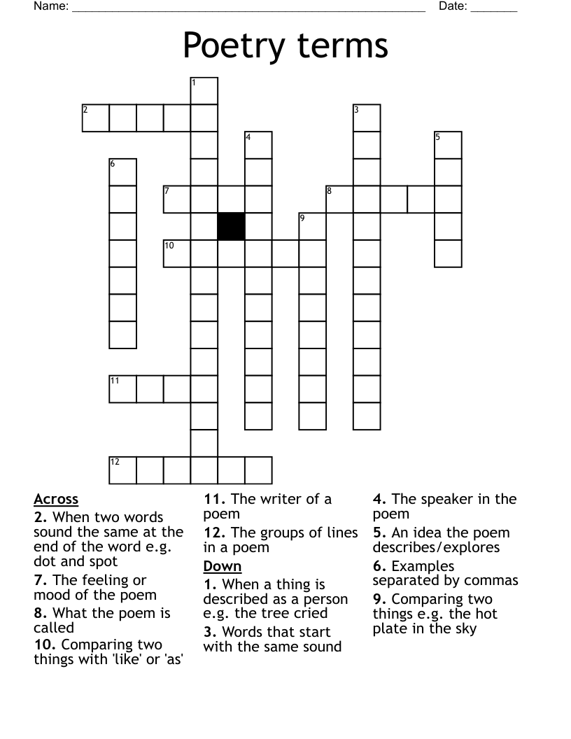 Poetry terms Crossword