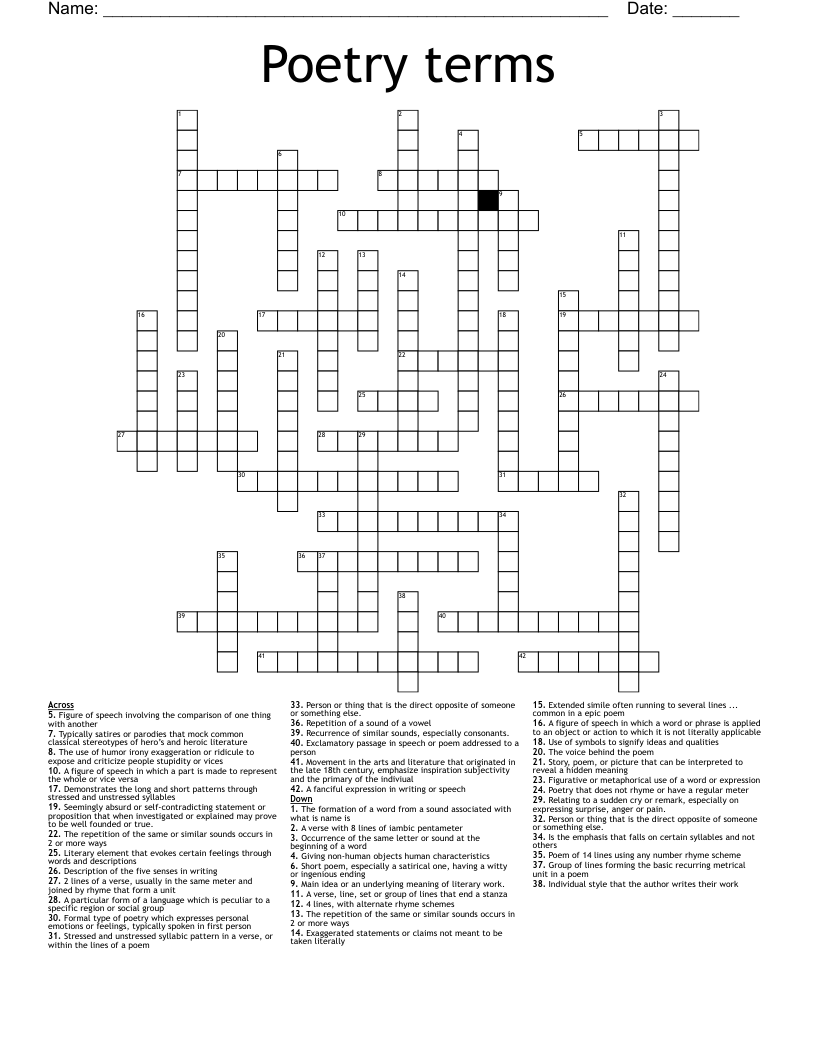 Poetry terms Crossword