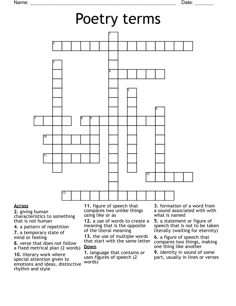 Poetry terms Crossword