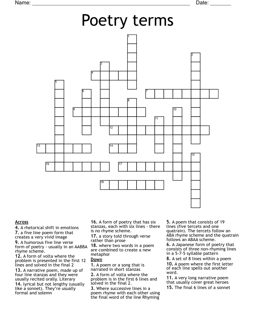 Poetry terms Crossword