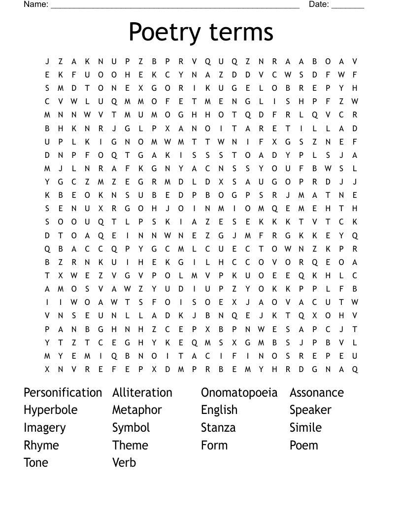 Poetry terms  Word Search