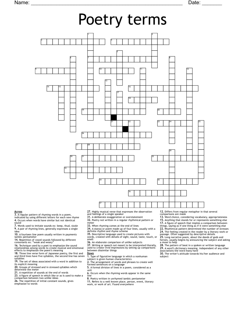 Poetry terms  Crossword