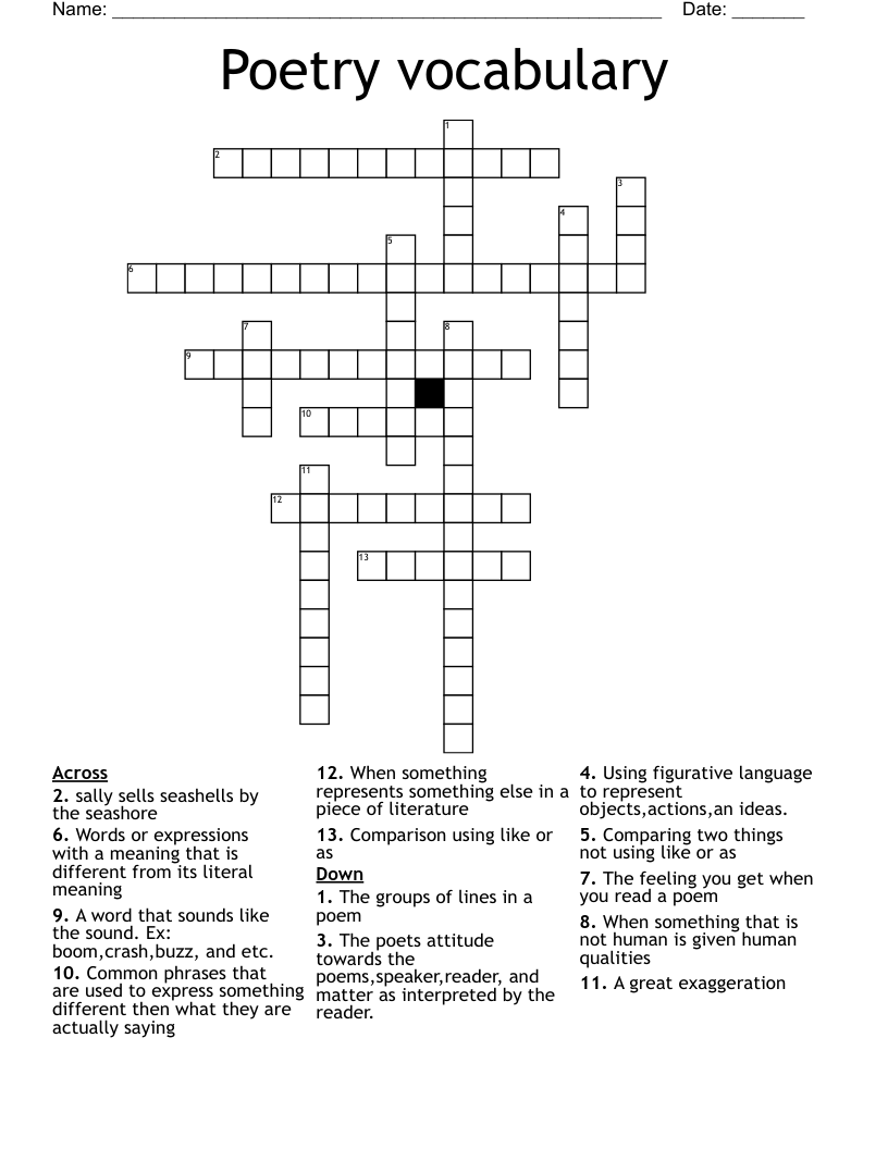 Poetry vocabulary Crossword