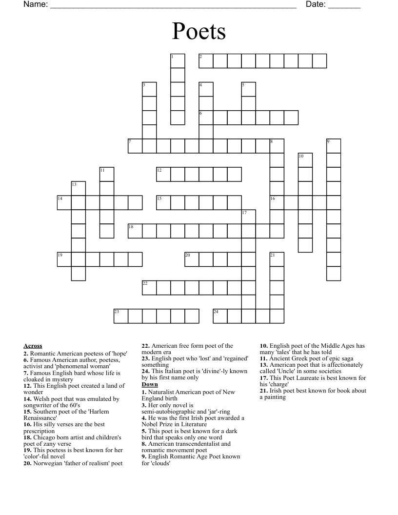 Poets Crossword