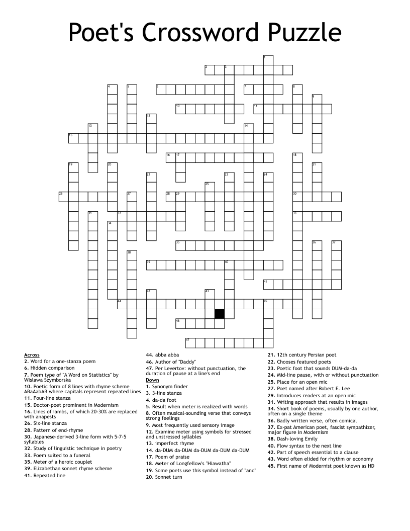 Poet's Crossword Puzzle
