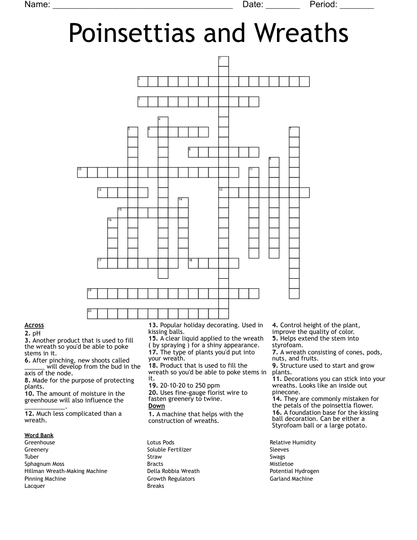 Poinsettias and Wreaths Crossword