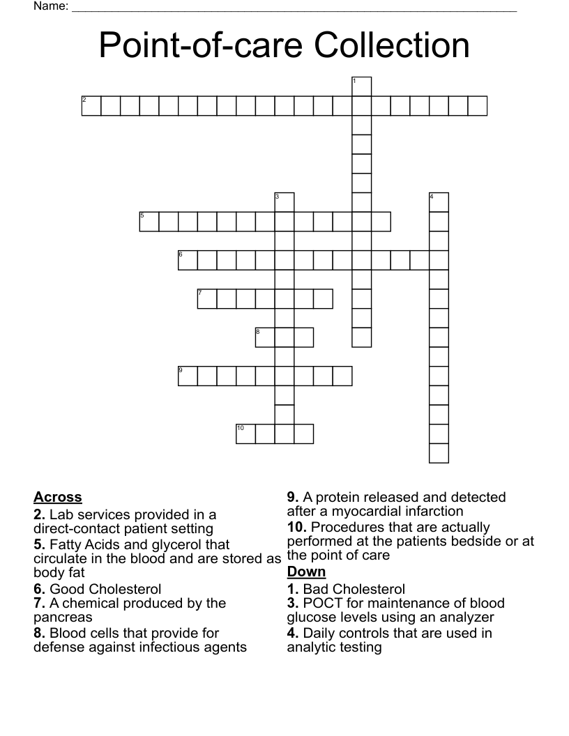 Point-of-care Collection Crossword