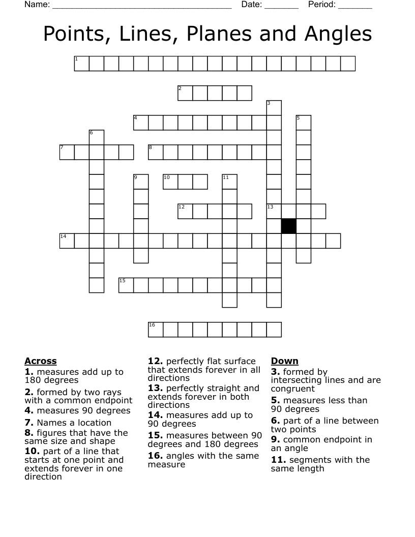 Points, Lines, Planes and Angles Crossword