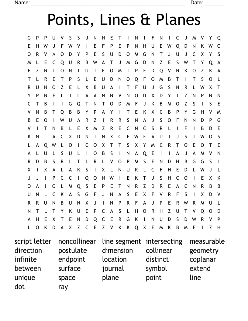 Points, Lines & Planes Word Search