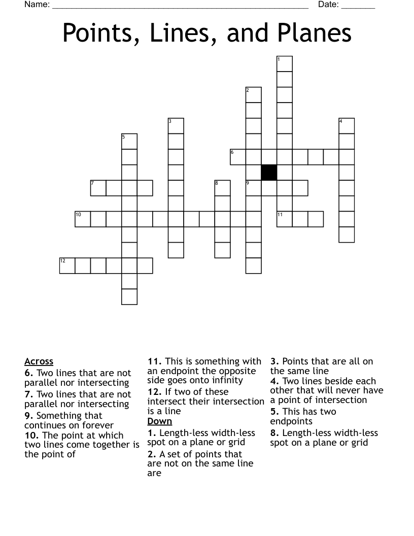 Points, Lines, and Planes Crossword