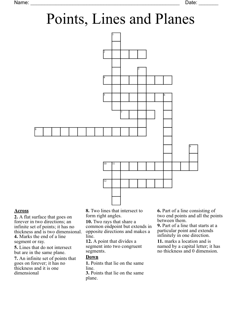 Points, Lines and Planes Crossword