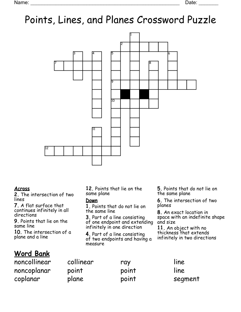 Points, Lines, and Planes Crossword Puzzle