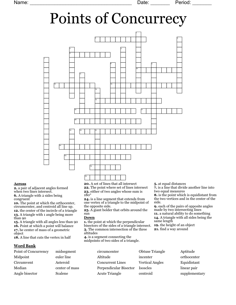 Points of Concurrecy Crossword