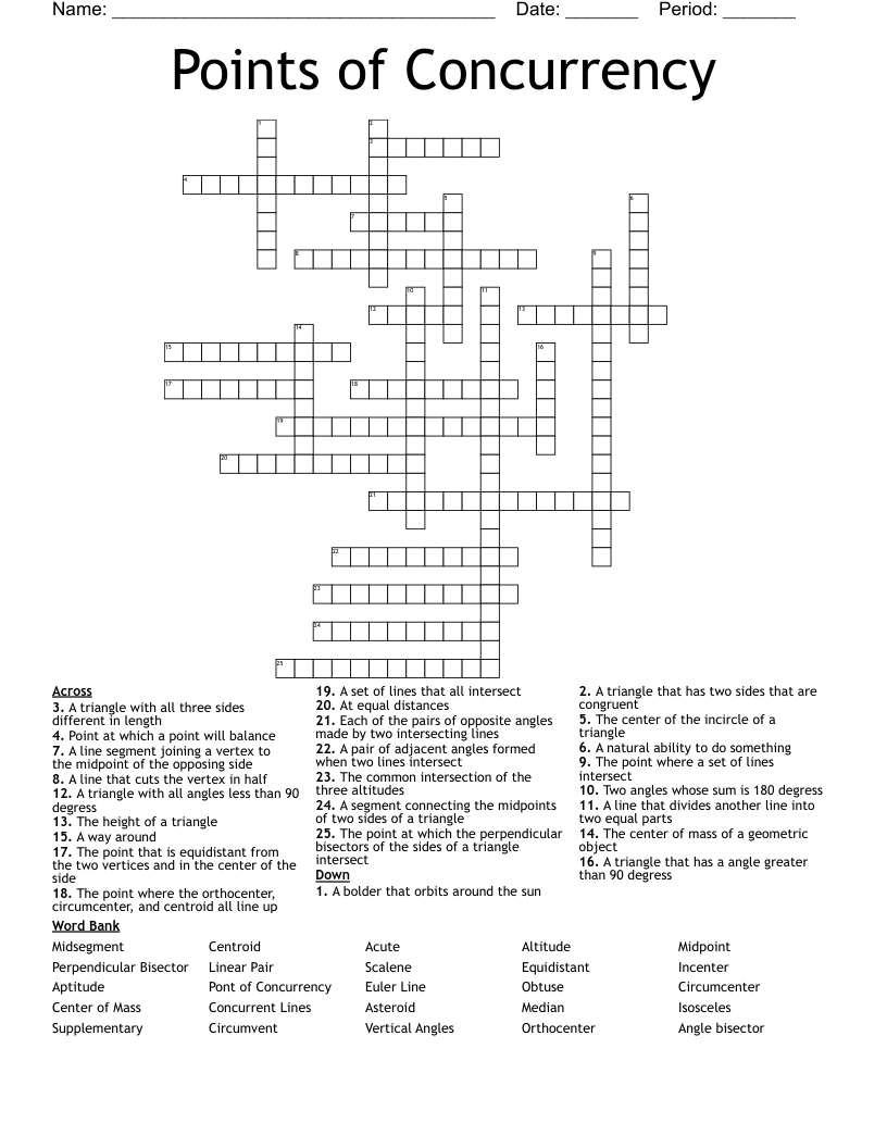 Points of Concurrency Crossword