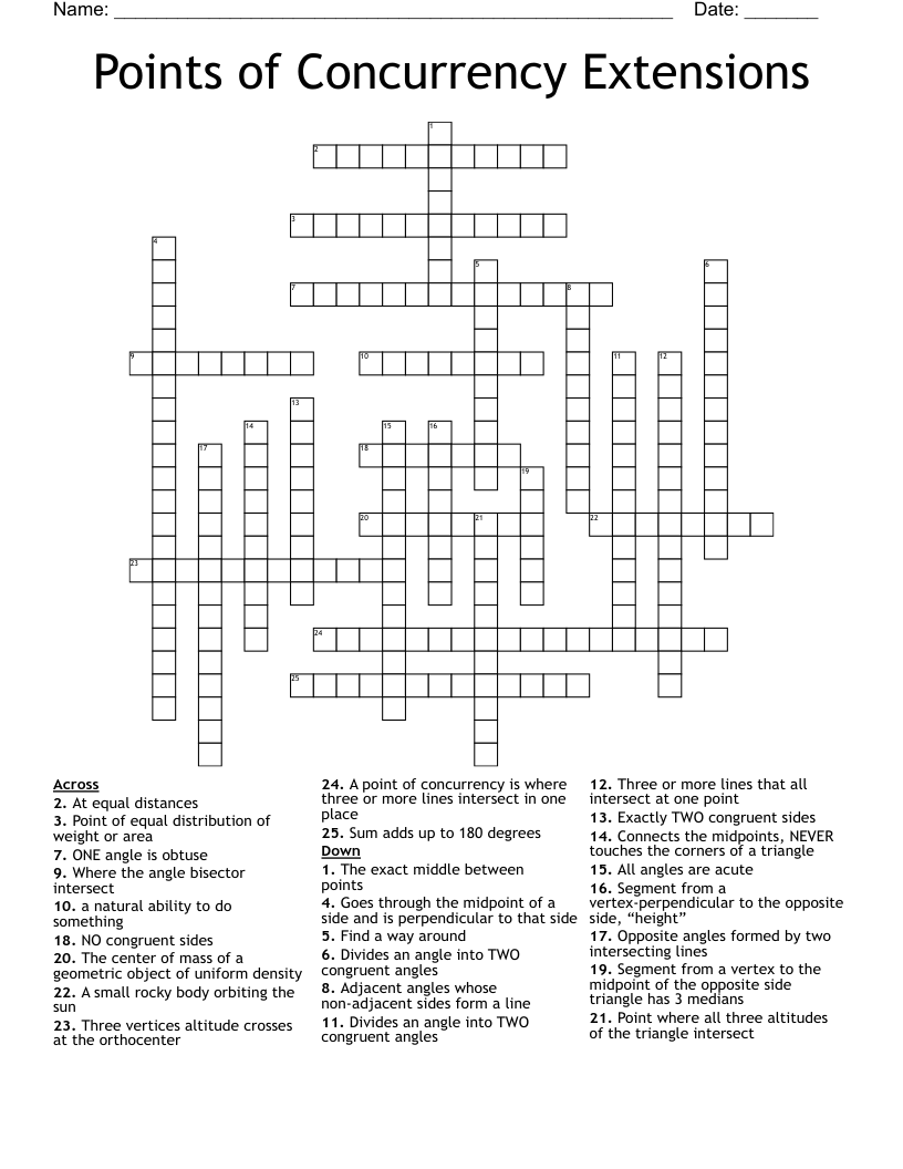 Points of Concurrency Extensions Crossword