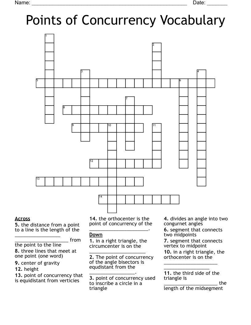 Points of Concurrency Vocabulary Crossword