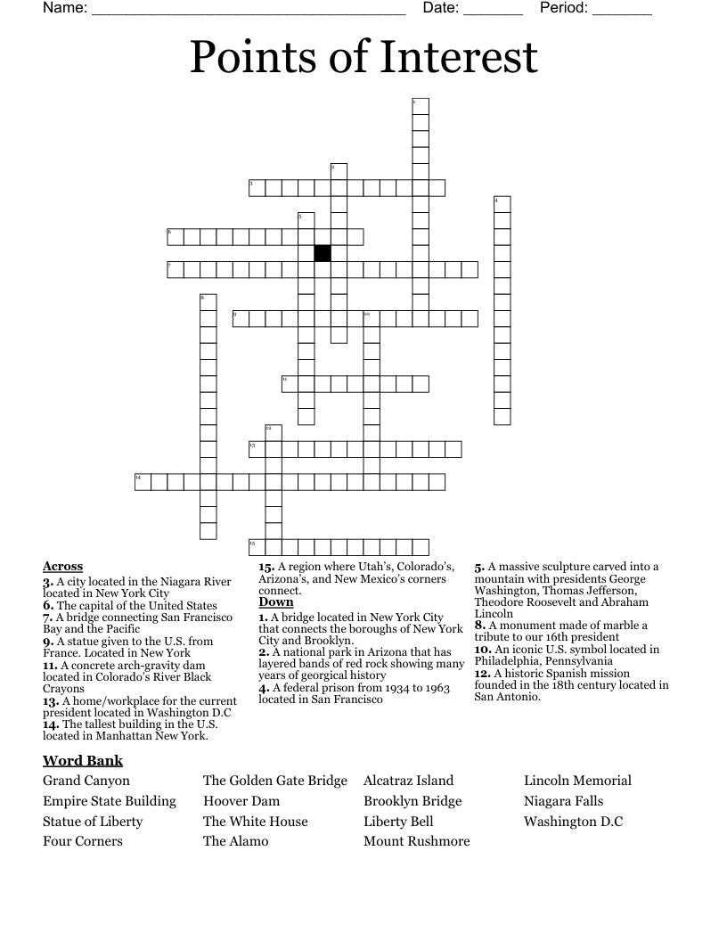 Points of Interest Crossword