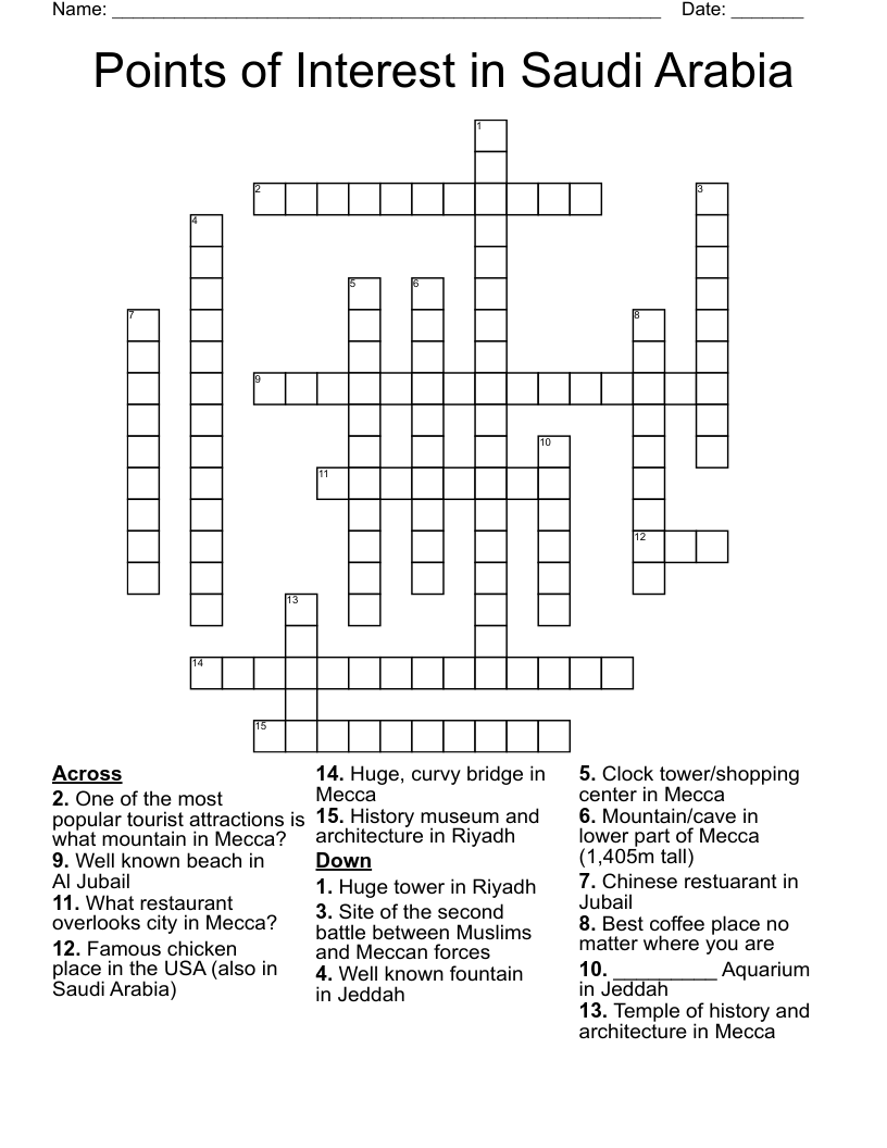 Points of Interest in Saudi Arabia Crossword