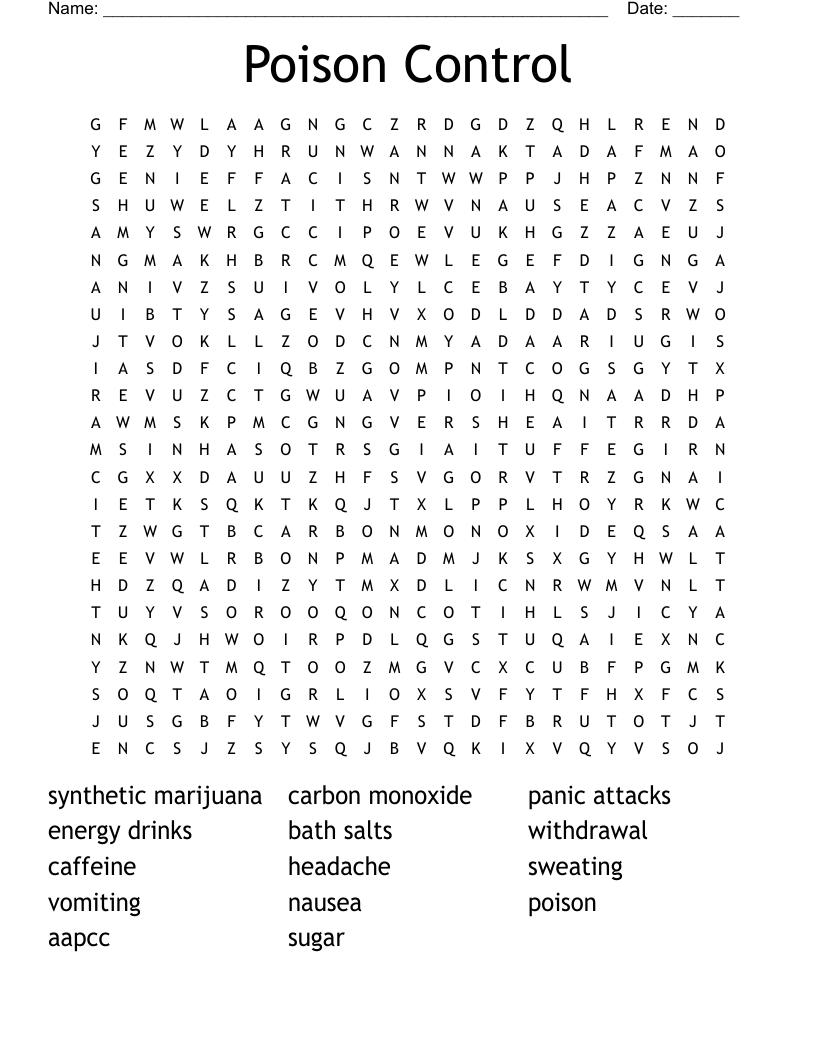 Poison Control Word Search