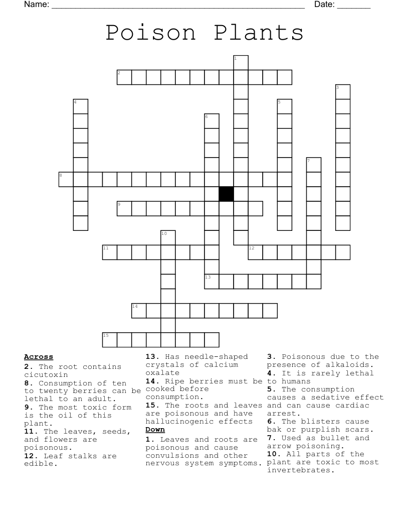 Poison Plants Crossword