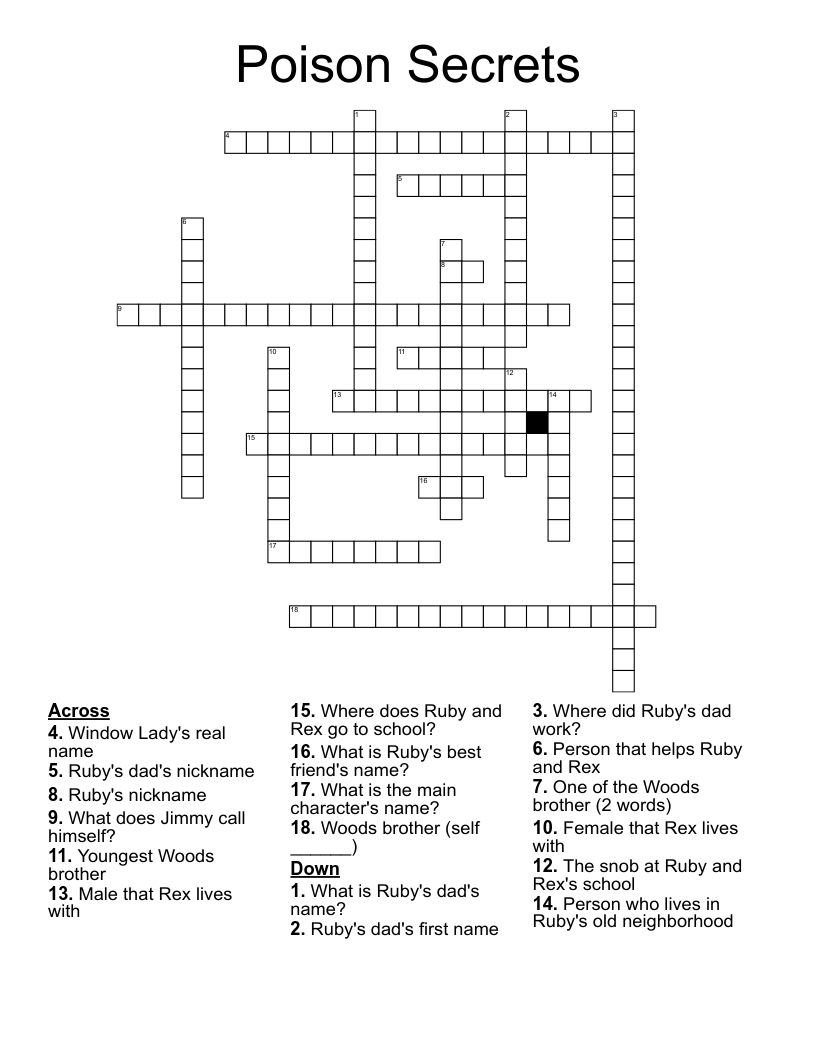 Poison Secrets Crossword