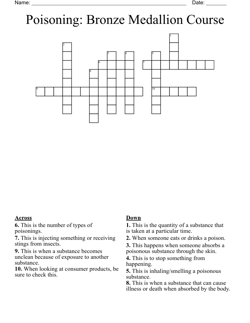 Poisoning: Bronze Medallion Course Crossword